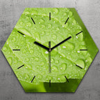  Uhr Hexagonal 40 Cm Glas Geräuschlos Schwarze Zeiger - Grünes Blatt Des Basilikums
