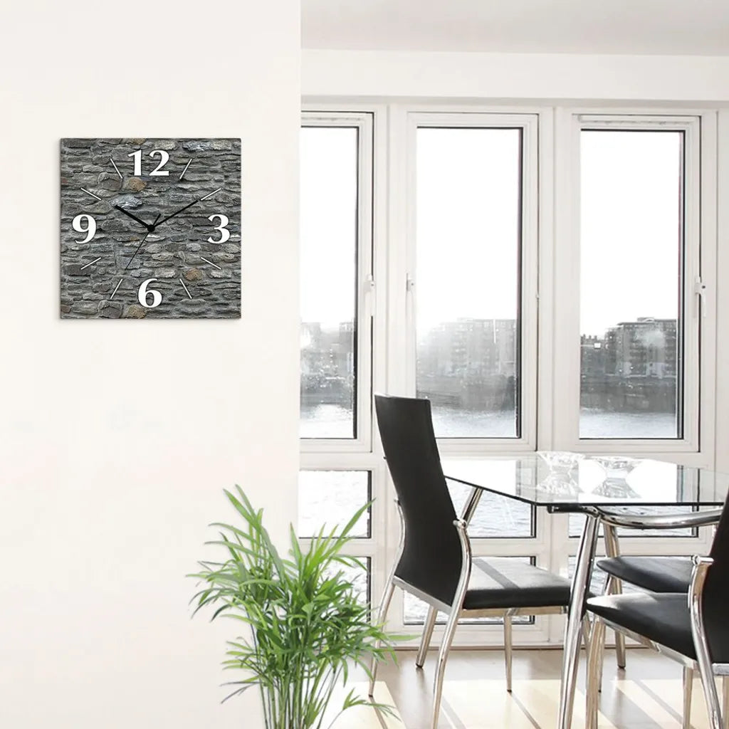  ARTland Wanduhr Auf Alu Funkuhr - Schwarzer Zeiger Schiefermauer Größe: 30x30 Cm