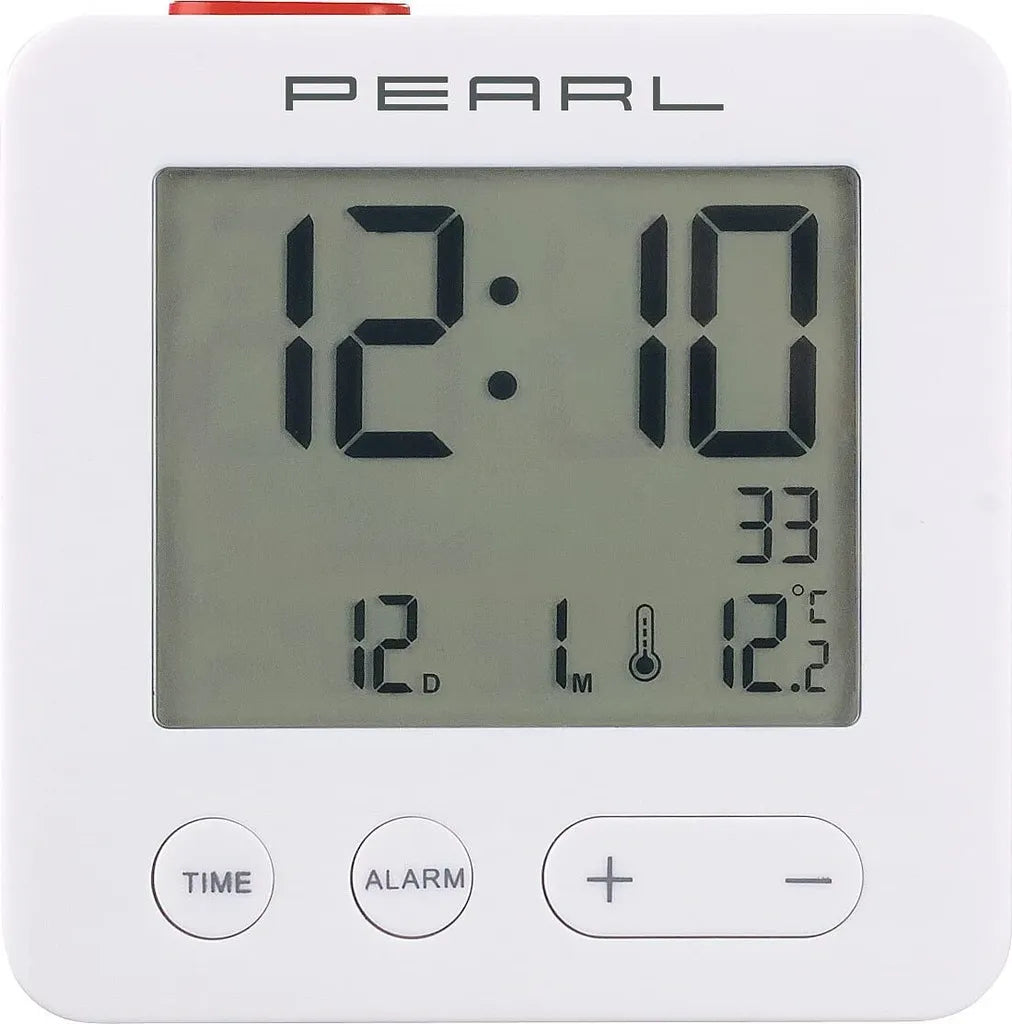 Pearl Digitaler Reise Funkwecker Mit Thermometer & Datum Beleuchtetes XL Display Weiss