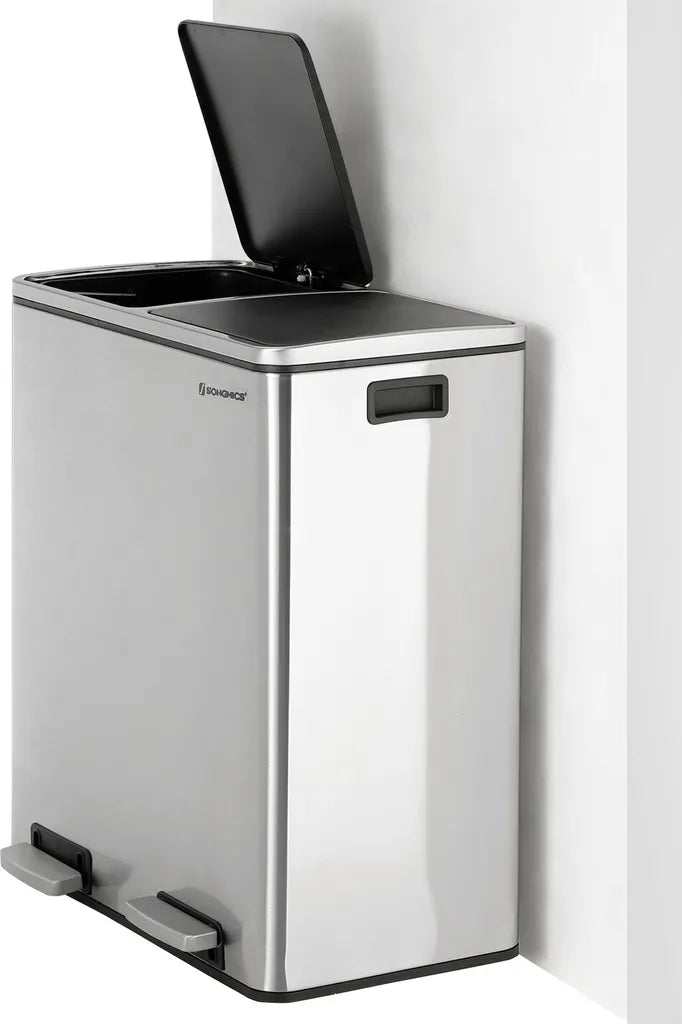 SONGMICS Mülleimer 60L Mit Müllbeutel Treteimer 2 X 30L Edelstahl Abfalleimer Mit Inneneimer Fingerabdruckfrei Mit Handgriffen Trennsysteme LTB60NL