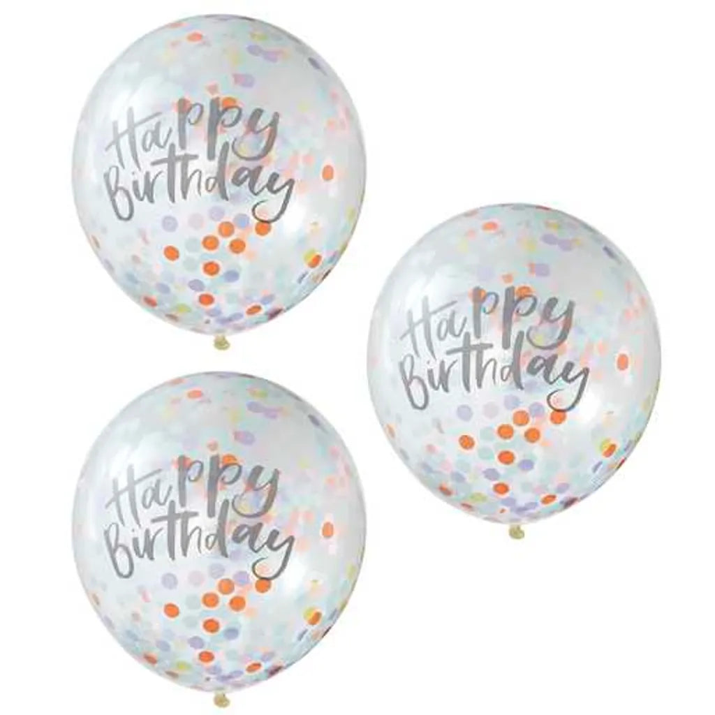 Ginger Ray Luftballons Happy Birthday Mit Konfetti Deko 5 Stück Transparent-bunt 30cm