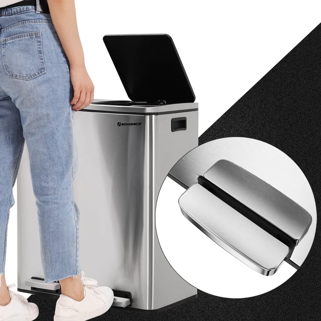  SONGMICS Mülleimer 60L Mit Müllbeutel Treteimer 2 X 30L Edelstahl Abfalleimer Mit Inneneimer Fingerabdruckfrei Mit Handgriffen Trennsysteme LTB60NL