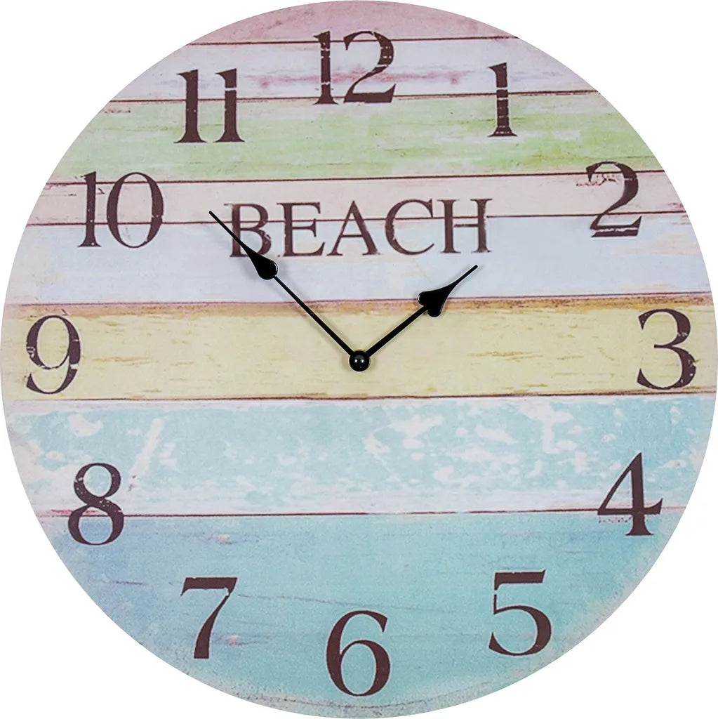  Wanduhr D45cm Beach Bunt Holz Uhr Maritim Wanddeko Strand Sommer Rainbow Deko