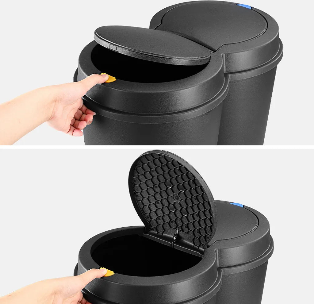  Deuba Mülleimer 50 L Duo 2fach Trennsystem 2x25L Druckknopf-Automatik Küche Abfalleimer Müllbehälter Mülltrennung Büro, Farbe:schwarz - Black - Noir