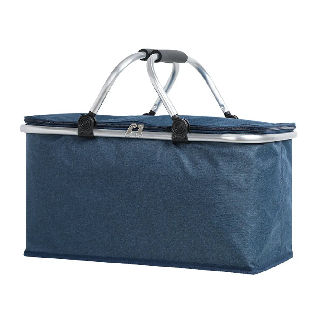  Großer Korb Faltbare Einkaufshilfe Picknickkorb Faltbare Einkaufstasche Einkaufskorb Mit Aluminiumgriff,Navy Blau