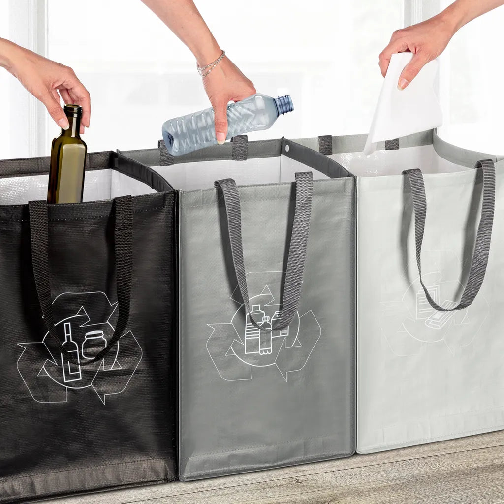 ONVAYA® Mülltrennsystem 3fach | Abfalltrennsystem Aus Taschen | Einzelne Taschen Für Papier, Plastik Und Glas Jeweils 44L | Einfach Zu Tragen Und Abzuwischen | Mülltrennsystem Für Die Küche