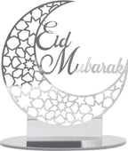  3x Ramadan Eid Mubarak Dekorationen Eid Mubarak Acryl Ornamente Mond Sterne,Muslim Festival Dekorationen, Silber