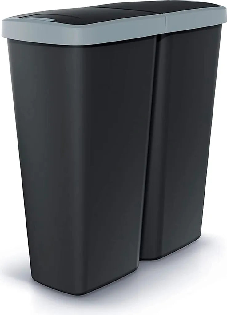  Abfalleimer DUO 50L Mit Doppeldeckel Schwarz-Grau