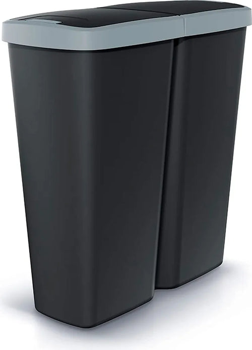  Abfalleimer DUO 50L Mit Doppeldeckel Schwarz-Grau