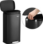  SONGMICS Mülleimer, 30 L Abfalleimer Mit Pedal, Treteimer Mit Inneneimer Aus Kunststoff, Für Die Küche, Klappdeckel, Softclose, Geruchsdicht Und Hygienisch, Schwarz LTB03BK