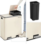  SONGMICS Mülleimer, 2 X 30 L, 2 Fächer, Mülltrennsystem, Treteimer, Abfalleimer Küche, 15 Müllsäcke, Aus Metall, Inneneimer Aus Kunststoff, Klappdeckel, Softclose, Luftdicht, Cremeweiß LTB060A01