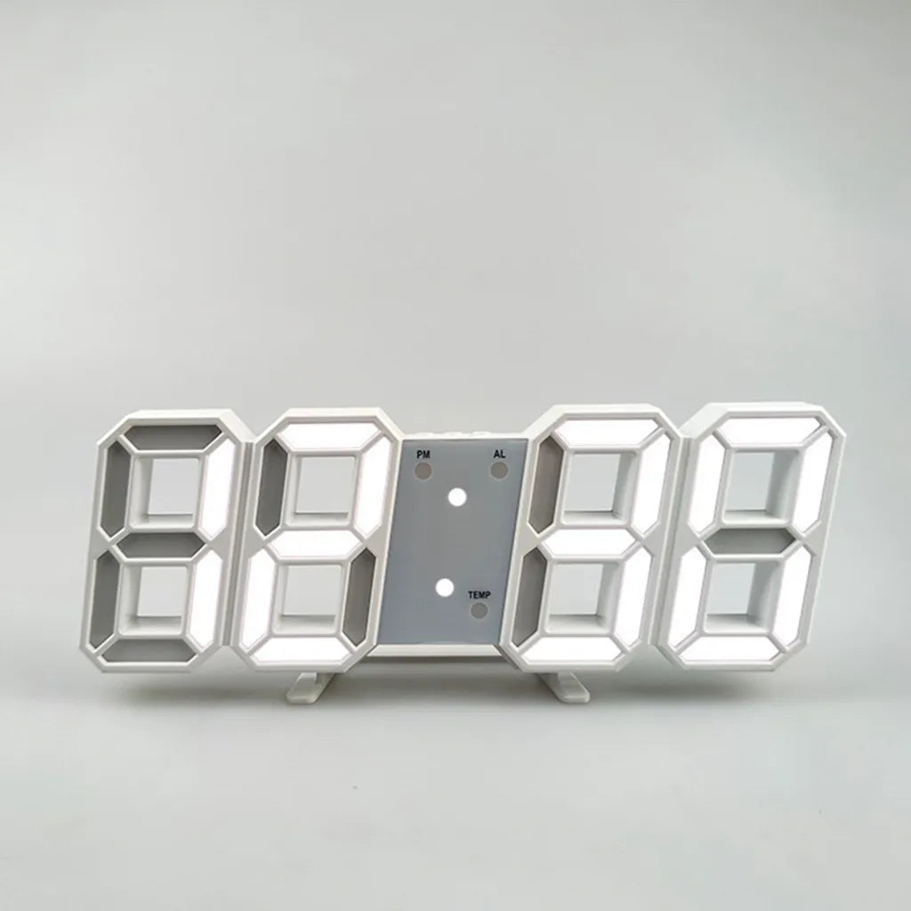  3D LED Digital-Wanduhr, Datum, Uhrzeit, Nachtlicht, Wohnzimmer, Anzeigetisch, Tischuhren, Wecker（weiß,）