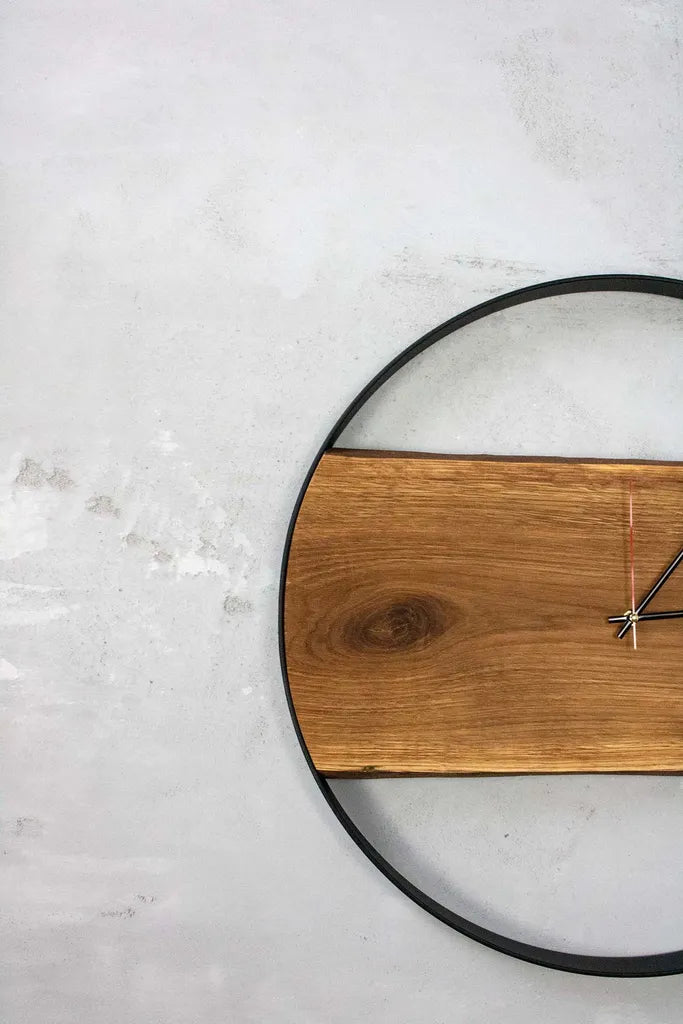  XXL Wanduhr Mit Stahlrahmen Aus Massiver Eiche Ø 58 Cm Von Holz4home® : Ø 58