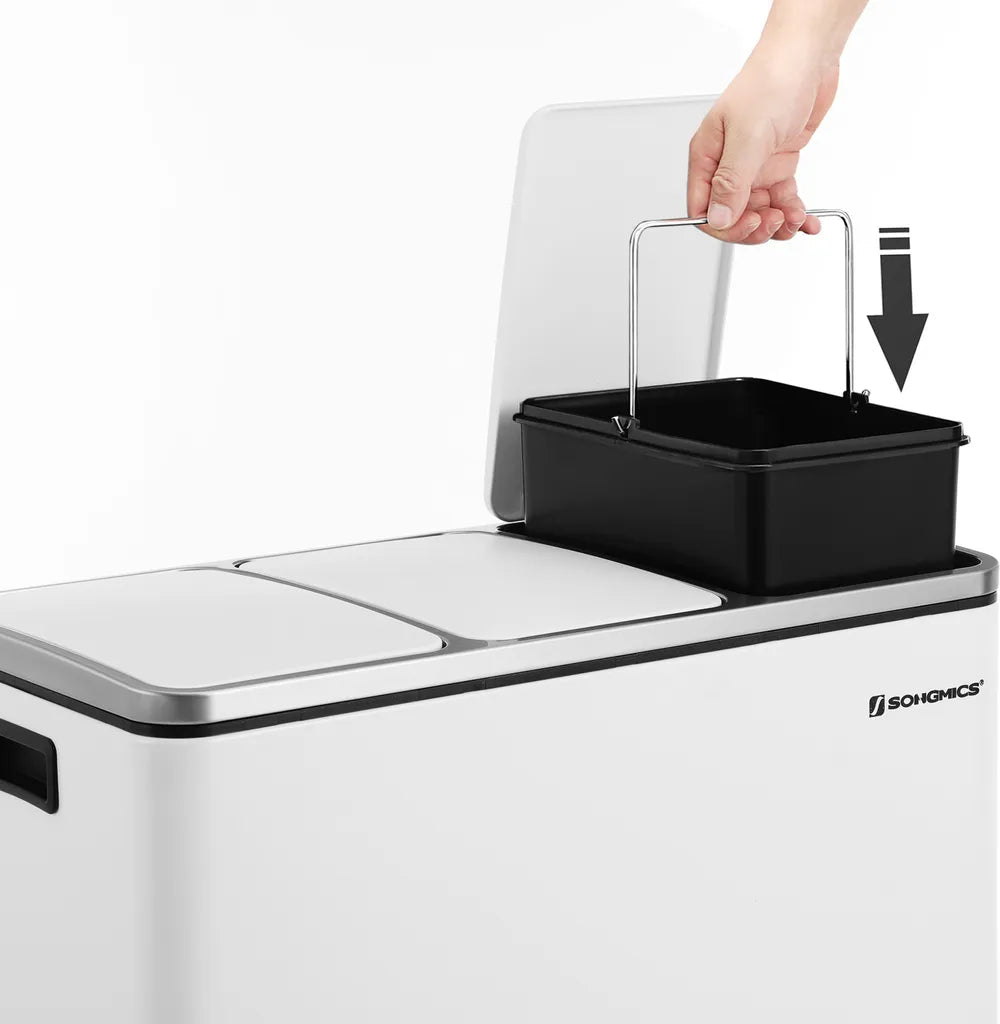  SONGMICS Mülleimer 54L Treteimer Mit 3 Fächern 3 X 18L Abfalleimer Softclose Mülltrennsystem Mit Fußpedalen Weiß LTB54WT