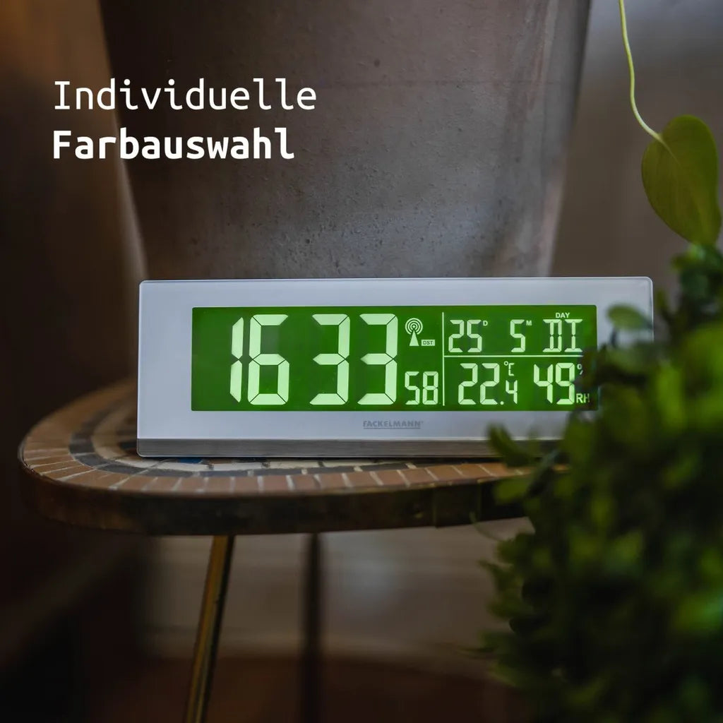  Fackelmann Digitale Funkuhr Mit Wecker Tecno, Digitaluhr Mit Temperaturanzeige, Funkwecker Mit USB-Anschluss, Hochwertiger Digitalwecker, Uhr Mit Thermo-Hygrometer (Farbe: Weiß)