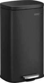  SONGMICS Mülleimer, 30 L Abfalleimer Mit Pedal, Treteimer Mit Inneneimer Aus Kunststoff, Für Die Küche, Klappdeckel, Softclose, Geruchsdicht Und Hygienisch, Schwarz LTB03BK