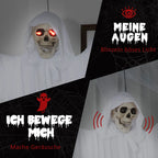  Outsunny 153 Cm Halloween Deko Horror Gespenst Hängend Geist Gespenst Augenglühen Mit Spezialeffekten Und Soundfunktion Weiß