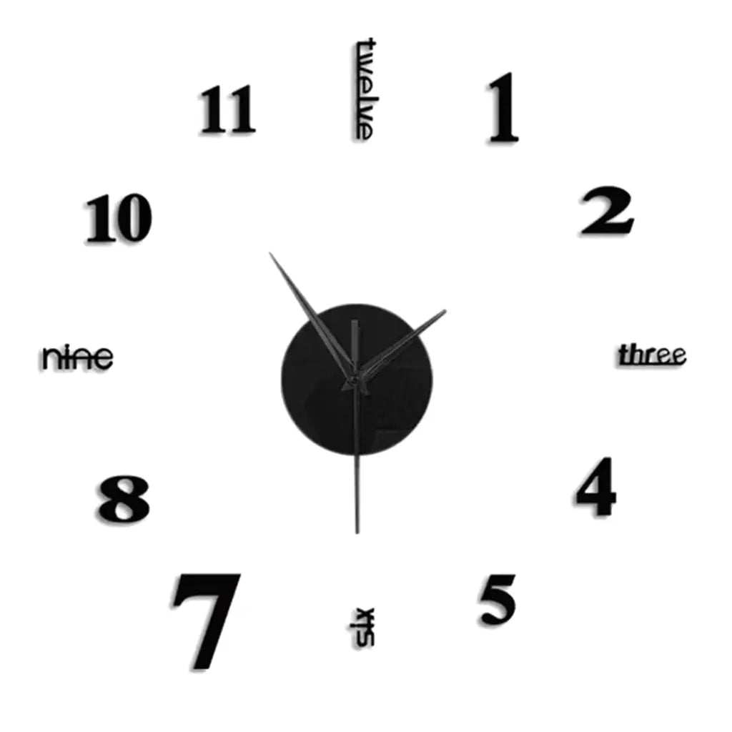  3D Spiegel Wanduhr DIY Große Frameless Sticker Silent Wanduhr (Schwarz)