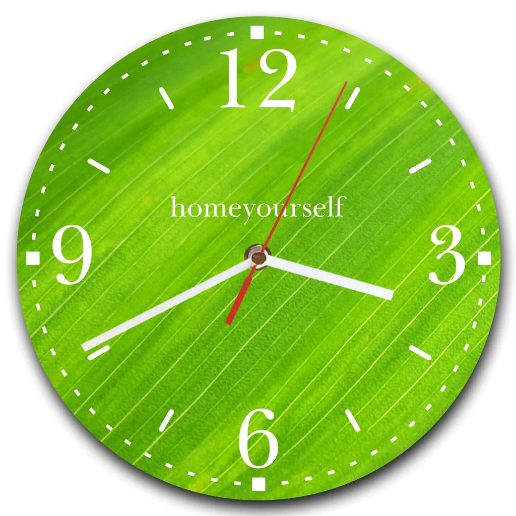  LAUTLOSE Runde Wanduhr Grün Blatt Abstrakt Aus Metall Alu-Verbund Lautlos Uhrwerk Rund Modern Dekoschild Bild 30 X 30cm