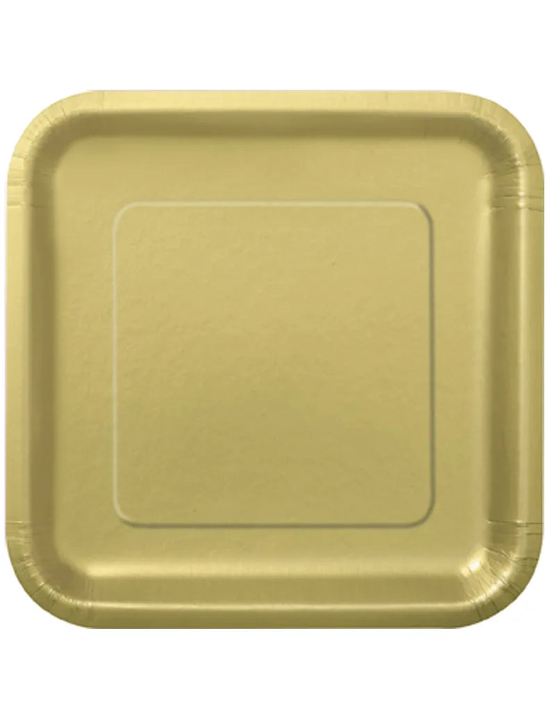 Unique Party Pappteller Quadratisch 14 Stück Gold 23cm