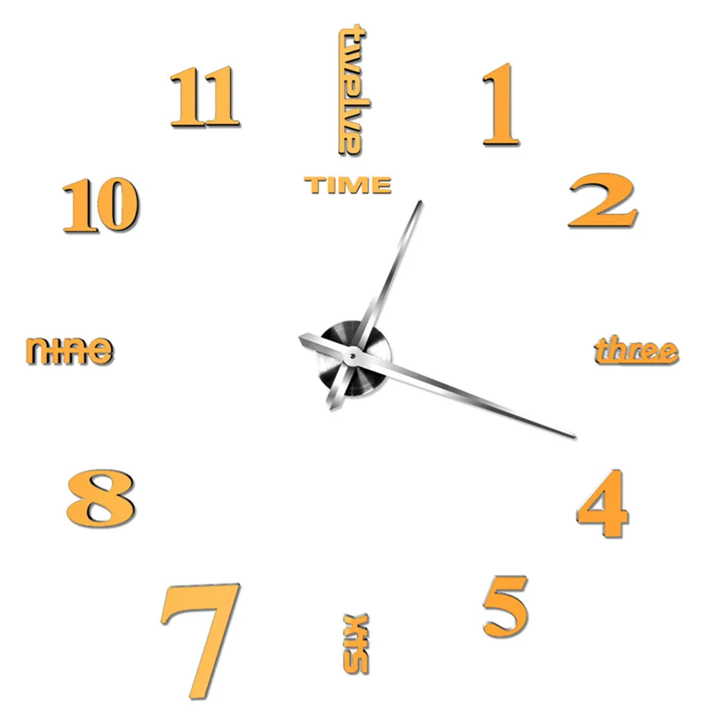  47“ 3D Spiegel Wanduhr Kleben Große Wall Clock Rahmenlose DIY Wanduhr Wandtattoo Wanduhr 120*120cm (Gold)
