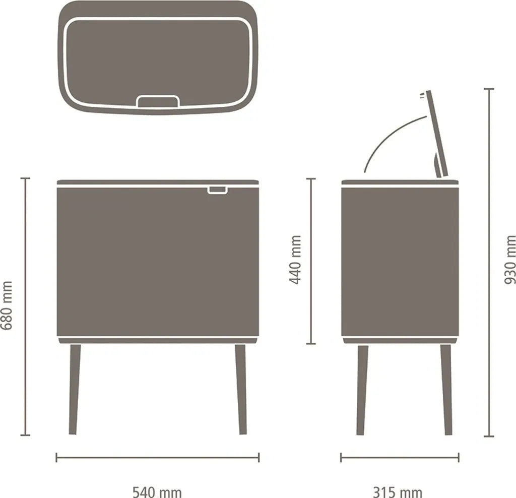  Brabantia Mülleimer Bo Touch Bin Platinum, 11 + 23 L