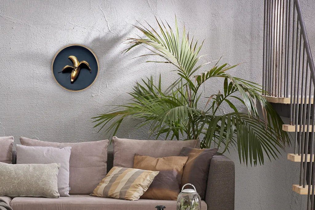  MuchoWow® Wanduhr Uhr Küche Wohnzimmer Deko Holz Ø 30 Cm Goldene Banane Auf Dunklem Hintergrund