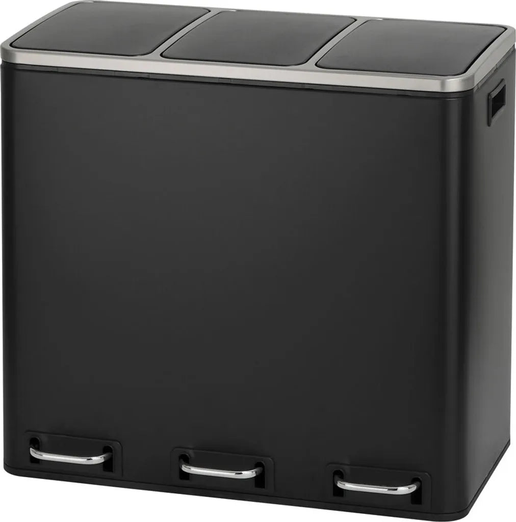  SVITA TM3X18 Treteimer 54 Liter 3x 18L Schwarz Abfalleimer Mülleimer Mülltrennung Stahl