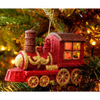 Christbaumschmuck Kunststoff Glitzer Lokomotive 12cm Rot / Gold