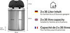  QUBIX Sensor Mülleimer 70L - 2 X 35L - 2 Fächer - Edelstahl - Abfalleimer - Abfalltrennsensor - Abfalltrennung Mülleimer
