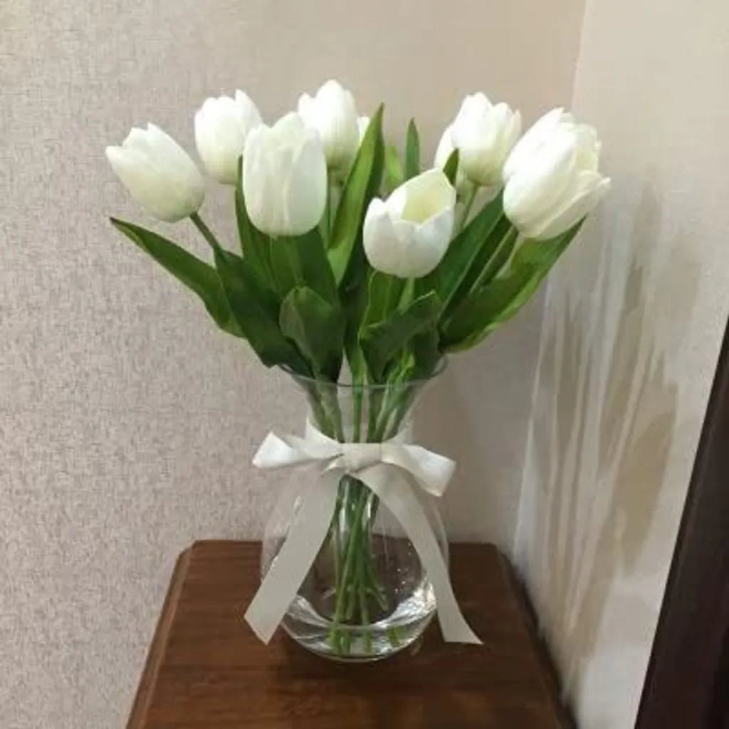  20 Stück Tulpe Künstliche Blume Latex Real Touch Bridal Wedding Bouquet Home Decor (Weiß)