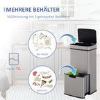  HOMCOM Mülleimer Abfalleimer Mit Sensor 72 L Mülltrennsystem 3 Fächer Edelstahl Silber 42 X 30 X 81 Cm