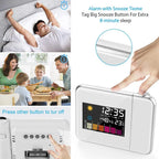  Wecker Mit Projektion, LED Digital Projektionswecker USB Aufladbar Wecker/Taktgeber Temperaturanzeige/Hygrometer/Uhrzeit & Datumsanzeige/LCD Displaybeleuchtung/LED Backlight/Snooze (Weiß)
