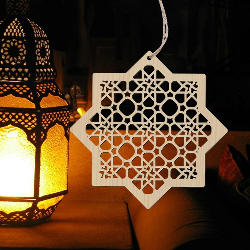  4 Stücke Holz Anhänger Ornament Ramadan Mubarak Eid Kareem Dekoration Mond Sterne Wind Licht Form Anhänger Ornament Für Ramadan Dekorationen