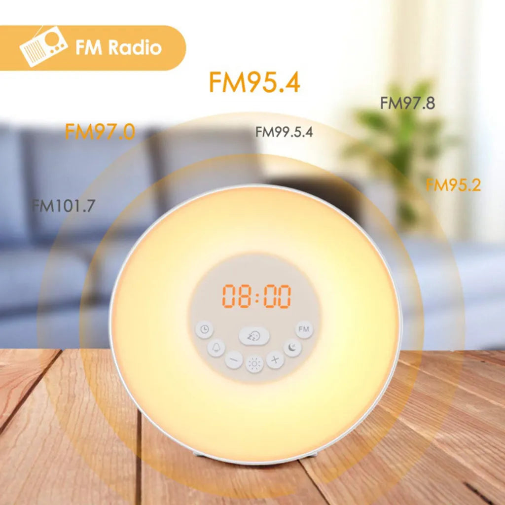  Wake Up Light Wecker - Sonnenaufgang Sonnenuntergang Analoger Tageslichtwecker Mit 2 Alarmen, 10 Helligkeiten, Schlummerfunktion, 6 Natürlichen Geräuschen, UKW-Radiowecker