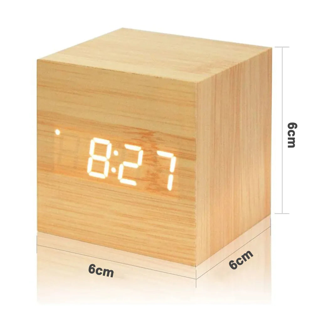  LED Digitaler Wecker, Holz Digitaluhr Digitalwecker Tischuhr Reisewecker Uhr Zeit Datum Temperaturanzeige - Stimme Und Berührung Aktiviert