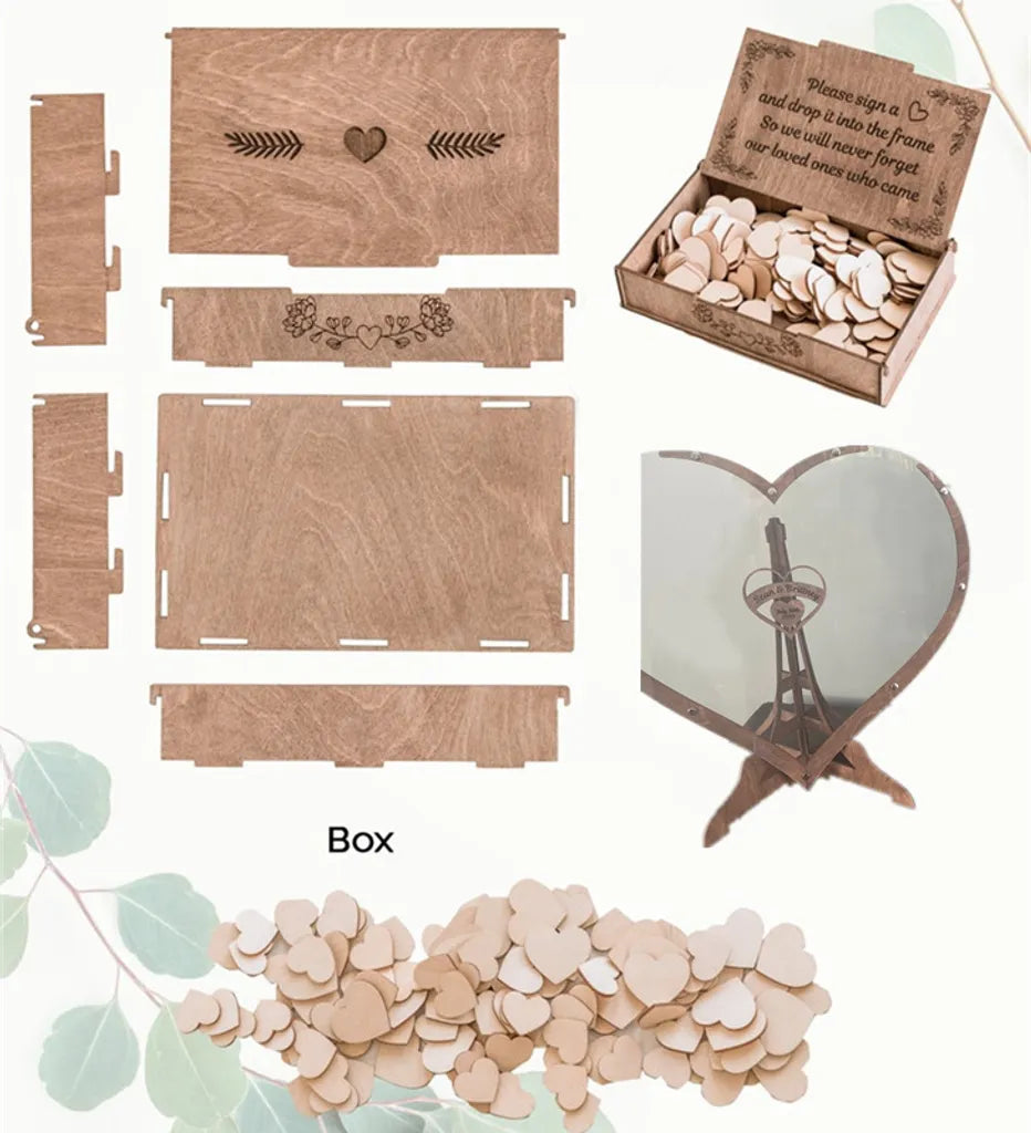  Holzherz Hochzeit Gästebuch Rahmen Mit Holzschild Herzen Gästeliste Für Hochzeitsdekoration Jahrestag 60 Herzen