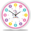  GRAVURZEILE Wanduhr Kinder Einhorn Motiv - Lautlose Kinderwanduhr Geeignet Für Mädchen - Bunte Lernuhr Für Kinder 30 Cm - Einfaches Ablesen Der Uhrzeit Lernen - Farbenfrohes Design
