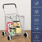  COSTWAY Klappbarer Einkaufstrolley, Einkaufswagen Auf Rollen, 45 Kg Belastbar, 83LKapazität, Tragbarer Handwagen, Rollwagen Allzweckwagen Für Wäsche, Einkaufen, Gepäck (Silber)