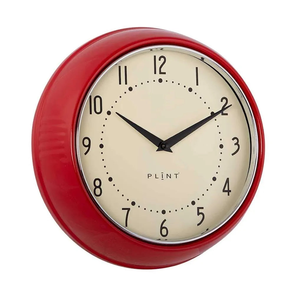  LS-LebenStil Nostalgische Metall Wanduhr Rot 23cm Vintage Küchenuhr Bürouhr Retro Look