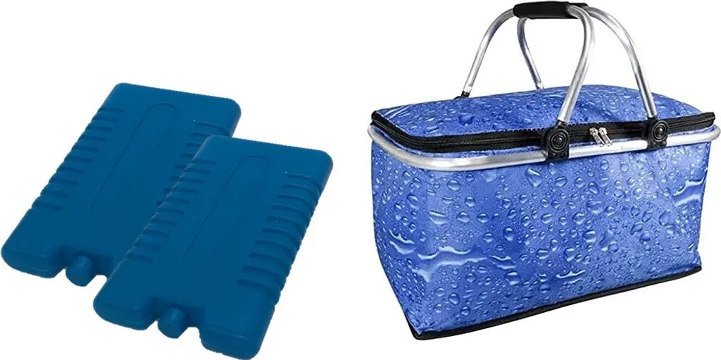  30 Liter Kühlkorb Faltbar – Einkaufskorb Thermo Korb Mit 2X Kühlakkus Für Unterwegs – Outdoor Picknickkorb Wasserdicht Kühlfunktion Klappbare Tragestange Kühltasche