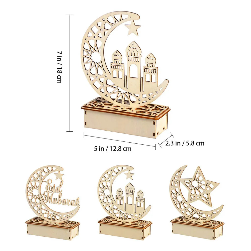  LED Holz Mond Lampe Nachtlicht Muslim Ramadan Eid Mubarak Deko Tischdekoration Dekoleuchten