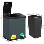  SONGMICS Mülleimer 30 Liter, Mülltrennung, 2 X 15 Liter, Abfalleimer, Treteimer Mit Inneneimern, Farbigen Pedalen, Mülltrennsystem Für Die Küche, Rauchgrau-schwarz LTB30G