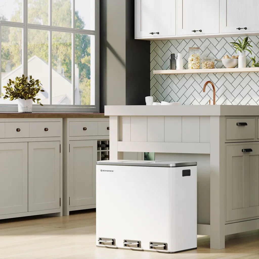  SONGMICS Mülleimer 54L Treteimer Mit 3 Fächern 3 X 18L Abfalleimer Softclose Mülltrennsystem Mit Fußpedalen Weiß LTB54WT