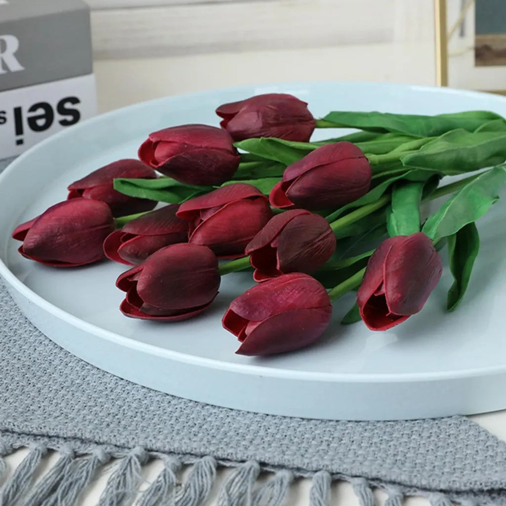  10er Künstliche Tulpe Blume Kunstblumen Gefälschte Blumen Bukett Künstlich Tulpe Rotwein