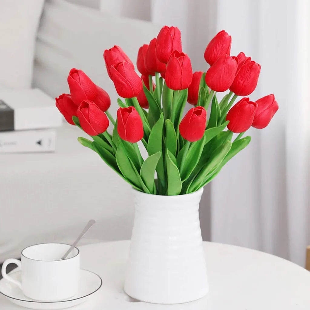  10er Künstliche Tulpe Blume Kunstblumen Gefälschte Blumen Bukett Künstlich Tulpe Hellrot