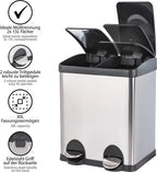  ONVAYA® Doppel Tretmülleimer Leo Edelstahl | 30L Mülltrennsystem Für Die Küche | Duo Abfalleimer In Silber & Schwarz | Müllbehälter 2X 15L