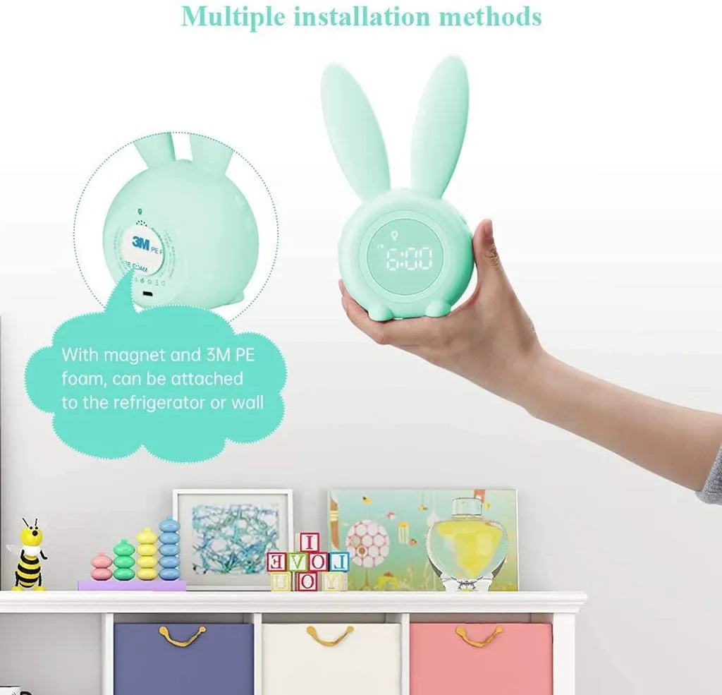 Bunny Lichtwecker Für Kinder, Hase, Süßer Hase, Wecker, Wecklicht, Kreative Lampe, Stilles Nachtlicht, Schlummerfunktion, 6 Laute Geräusche, Zeitgesteuertes Nachtlicht (grün)
