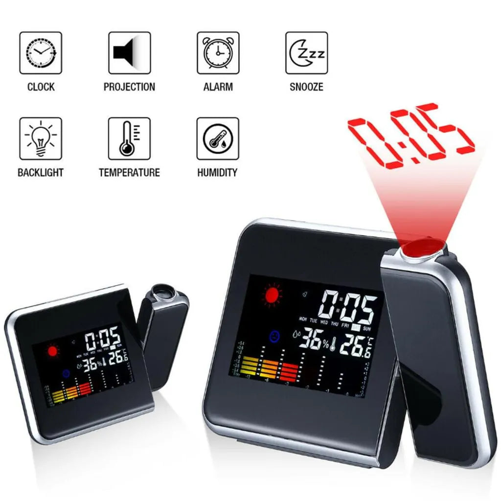  LCD Wecker Funkuhr LED Funkwecker Snooze Alarm Tischuhr Mit Projektion