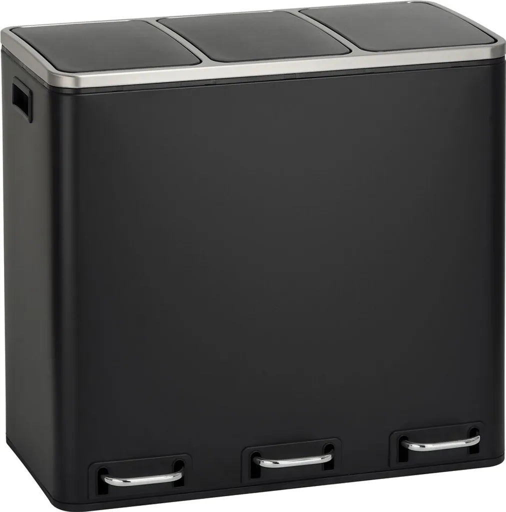  SVITA TM3X18 Treteimer 54 Liter 3x 18L Schwarz Abfalleimer Mülleimer Mülltrennung Stahl